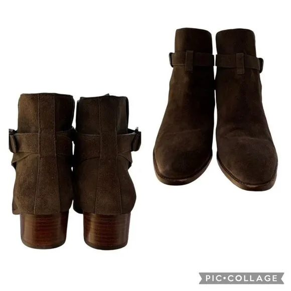 Marc Fisher Brown/Tan Genuine Leather Suede MLRAZZLE Ankle Boots Buckle Size 8M