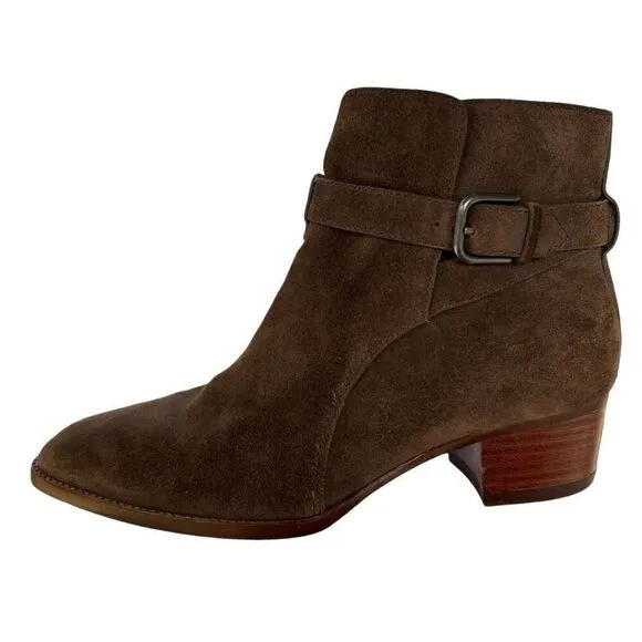 Marc Fisher Brown/Tan Genuine Leather Suede MLRAZZLE Ankle Boots Buckle Size 8M