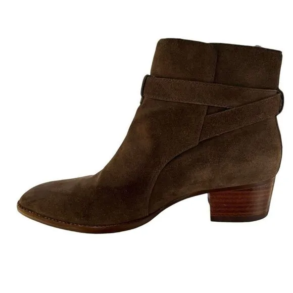 Marc Fisher Brown/Tan Genuine Leather Suede MLRAZZLE Ankle Boots Buckle Size 8M
