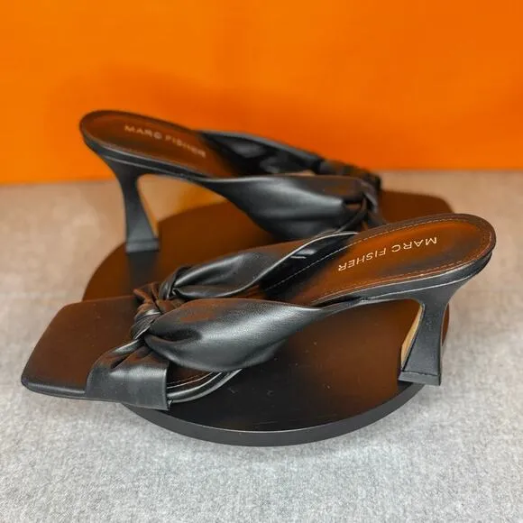 Marc Fisher Loreda Sandal Black Knot Leather Size 8.5 NEW WITH BOX