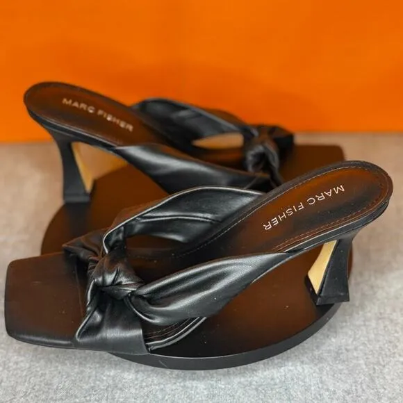 Marc Fisher Loreda Sandal Black Knot Leather Size 8.5 NEW WITH BOX