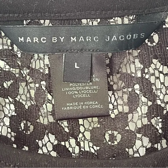 Marc Jacobs Dahlia Luxury Lace Overlay Sleeveless Cocktail Dress Black and Cream