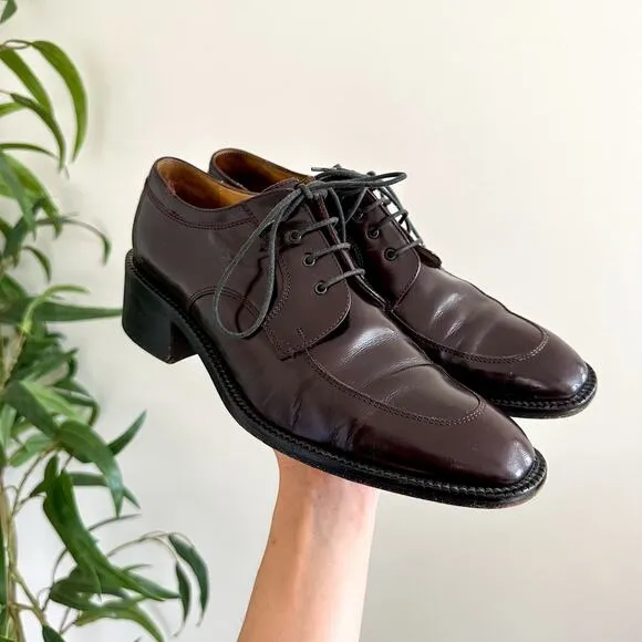 MARE Patent Leather Lace Up Almond-Toe Oxford Loafer Shoes Brown 38.5