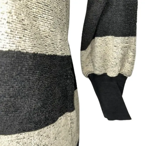 Marimekko Turtleneck Black Gray Minimalist Striped MIdi Length Dress Wide Stripe