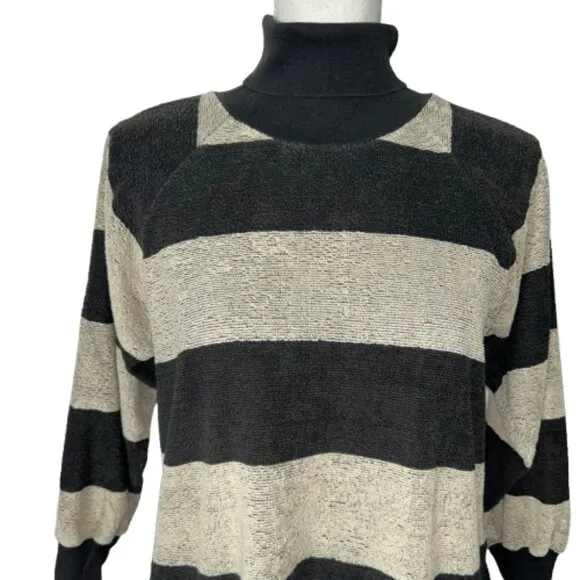 Marimekko Turtleneck Black Gray Minimalist Striped MIdi Length Dress Wide Stripe