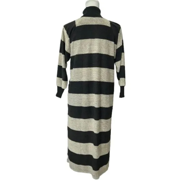 Marimekko Turtleneck Black Gray Minimalist Striped MIdi Length Dress Wide Stripe