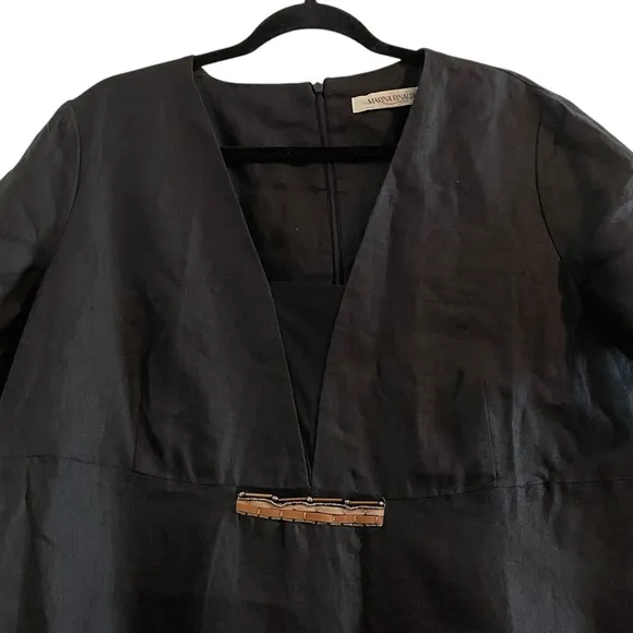 MARINA RINALDI Black Linen Short Sleeve Maxi Dress Minimalist Lagenlook Size 14