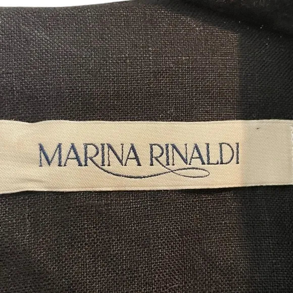 MARINA RINALDI Black Linen Short Sleeve Maxi Dress Minimalist Lagenlook Size 14