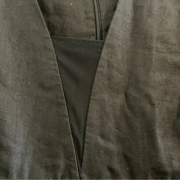 MARINA RINALDI Black Linen Short Sleeve Maxi Dress Minimalist Lagenlook Size 14