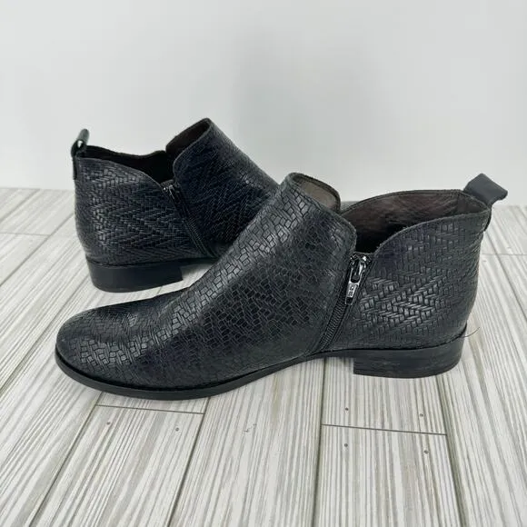 Marroqui Sanchez black woven leather zip ankle boots size US 8 EU 39