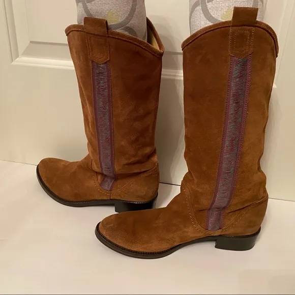MARTA ITALY SHOES BOOTS HEELS BROWN SUEDE LEATHER Size 38 7.5