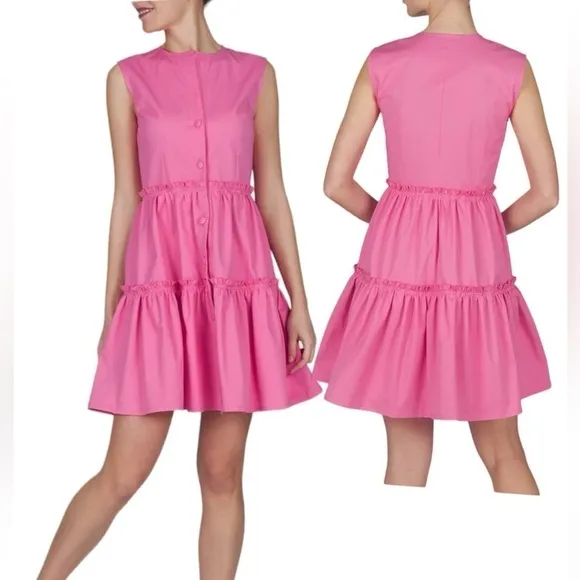 Marta Scarampi Torino Luxury Italian Cotton Sleeveless Pink Peplum Dress NWOT 38