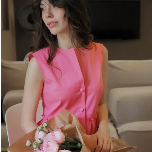 Marta Scarampi Torino Luxury Italian Cotton Sleeveless Pink Peplum Dress NWOT 38