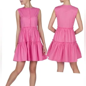 Marta Scarampi Torino Luxury Italian Cotton Sleeveless Pink Peplum Dress NWOT 38