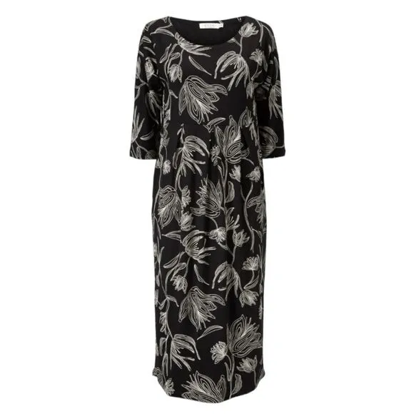 MASAI Copenhagen black Nima floral minimalist midi dress XS