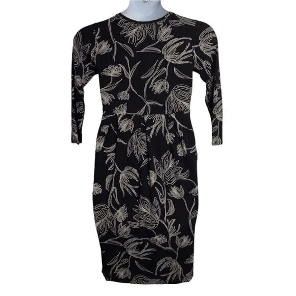 MASAI Copenhagen black Nima floral minimalist midi dress XS