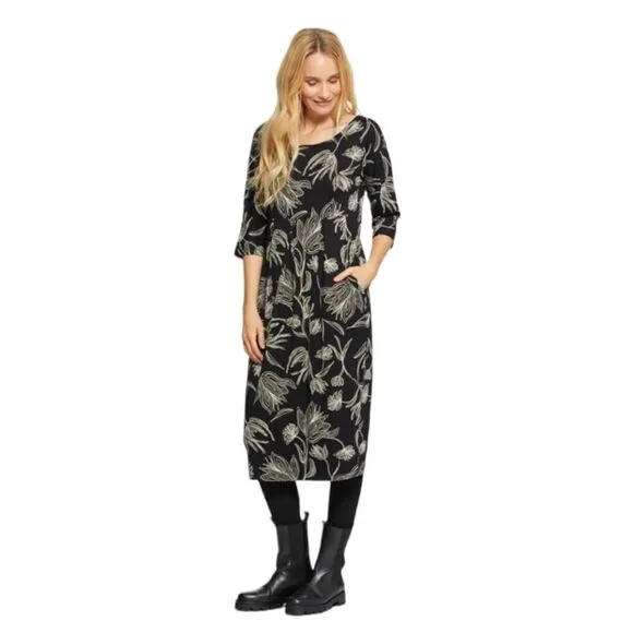 MASAI Copenhagen black Nima floral minimalist midi dress XS