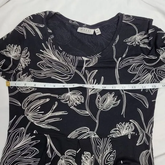 MASAI Copenhagen black Nima floral minimalist midi dress XS