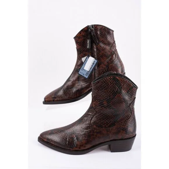 Massimo Dutti Animal Print Leather Ankle Boots