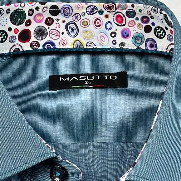 Masutto Short Sleeve Dress Shirt Italian Fabric Luxury 100% Cotton