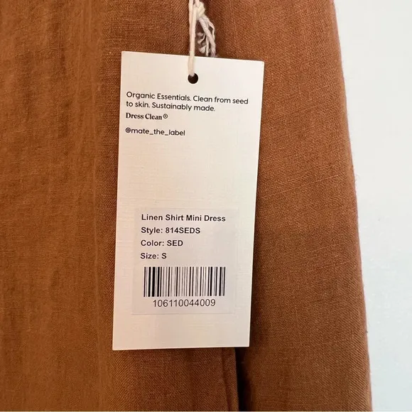Mate the Label Linen Shirt Mini Dress Sedona Small NWT Beach Casual Minimalist