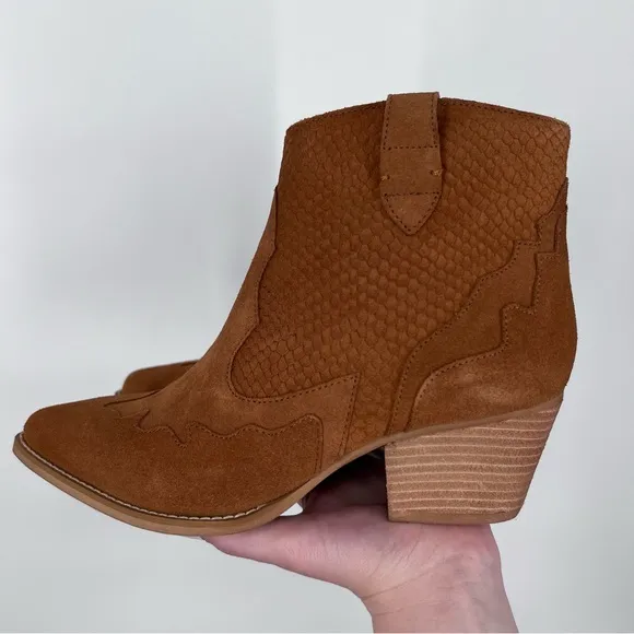 Matisse NEW Daphne Suede Leather Western Ankle Boots Cognac Brown