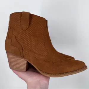 Matisse NEW Daphne Suede Leather Western Ankle Boots Cognac Brown