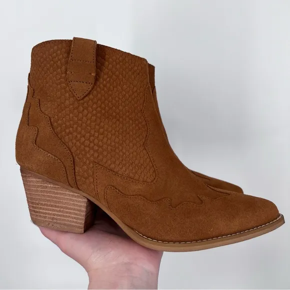 Matisse NEW Daphne Suede Leather Western Ankle Boots Cognac Brown
