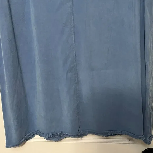 Maven West raw edge mini shift dress fringe blue size medium minimialist beach