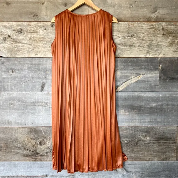 Max Mara Pleated Sleeveless Dress Copper Flowy Feminine Goddess Minimalist M