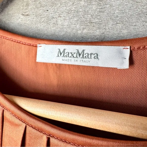 Max Mara Pleated Sleeveless Dress Copper Flowy Feminine Goddess Minimalist M