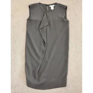 Max Mara Silk Dress Womens Large Minimalist Draped Grey Made in Italy
