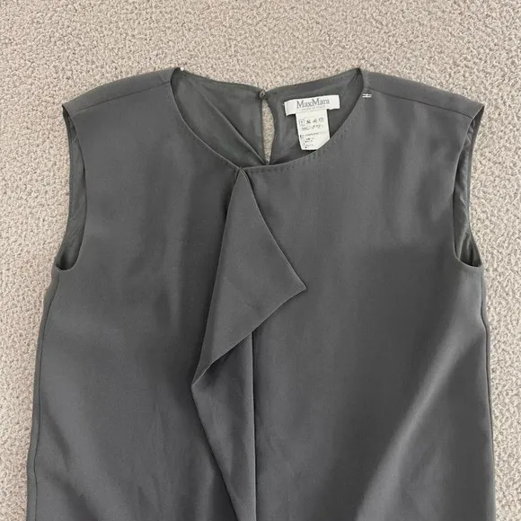 Max Mara Silk Dress Womens Large Minimalist Draped Grey Made in Italy