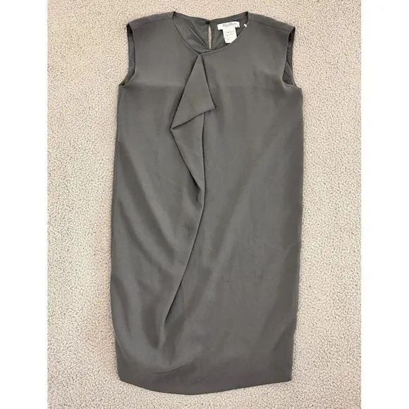 Max Mara Silk Dress Womens Large Minimalist Draped Grey Made in Italy