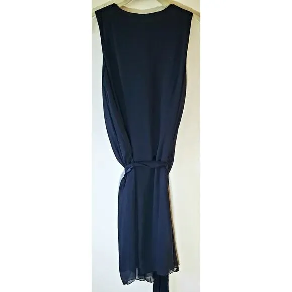 Max Studio Black Silk &amp; Satin Sleeveless V Neck Belted Mini Dress Preppy Luxury