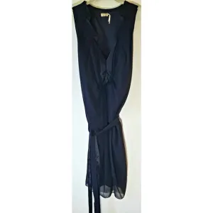 Max Studio Black Silk &amp; Satin Sleeveless V Neck Belted Mini Dress Preppy Luxury
