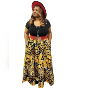 Maxi Skirt - Ankara - Black &amp; Gold