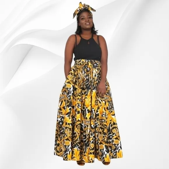 Maxi Skirt - Ankara - Black &amp; Gold