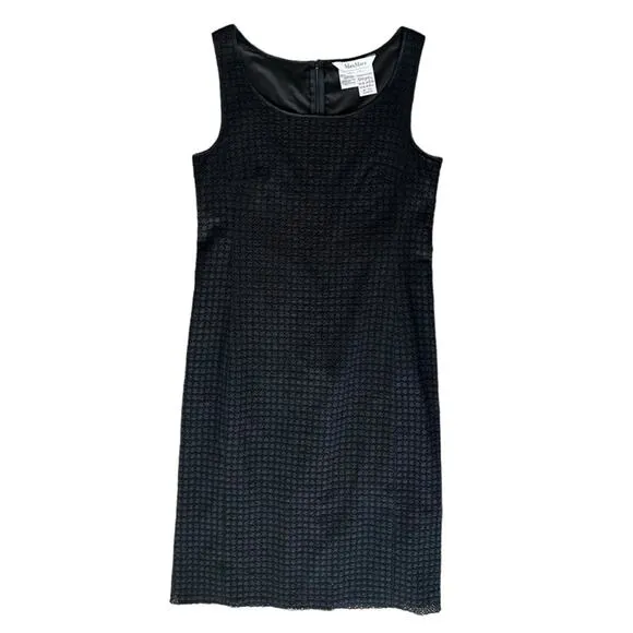 MaxMara Women’s Tempra Sleeveless Black Lace Crochet Cotton Shift Midi Dress 14