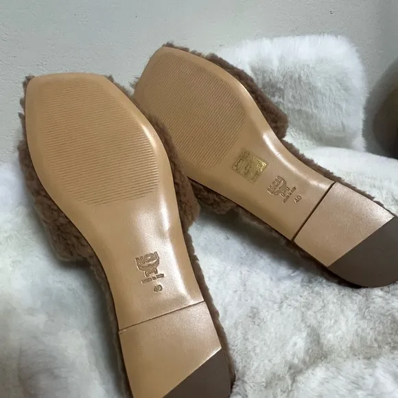 MCM Shearling Logo Slides – Brown Fuzzy Slippers