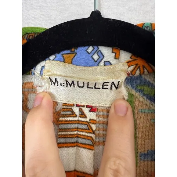 McMullen boutique Aztec novelty dessert pattern belted dress