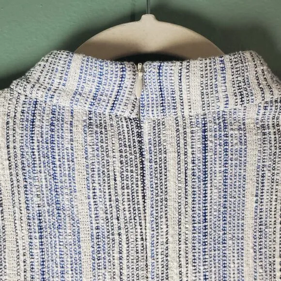 ME EM Womens Blue Jacquard Swing Dress Size 12 Pockets High Neck Quiet Luxury