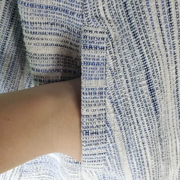 ME EM Womens Blue Jacquard Swing Dress Size 12 Pockets High Neck Quiet Luxury