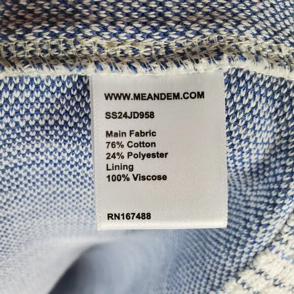 ME EM Womens Blue Jacquard Swing Dress Size 12 Pockets High Neck Quiet Luxury