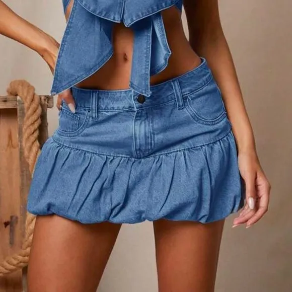 Medium wash minimalist denim Jean Mini skirt