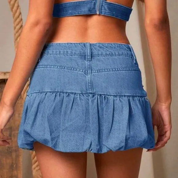 Medium wash minimalist denim Jean Mini skirt