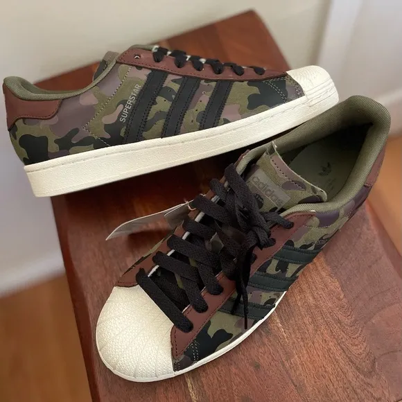 MEN'S ADIDAS ORIGINALS SUPERSTAR CAMO LEATHER SNEAKERS HQ8866 NEW 9.5