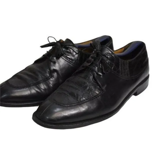 Men's Aventura Black Leather Crocodile Lace-Up Oxford Dress Shoes 8M