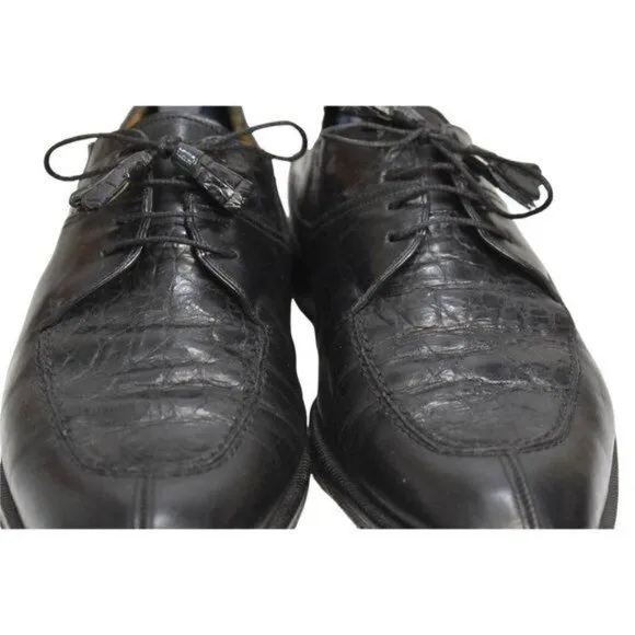 Men's Aventura Black Leather Crocodile Lace-Up Oxford Dress Shoes 8M