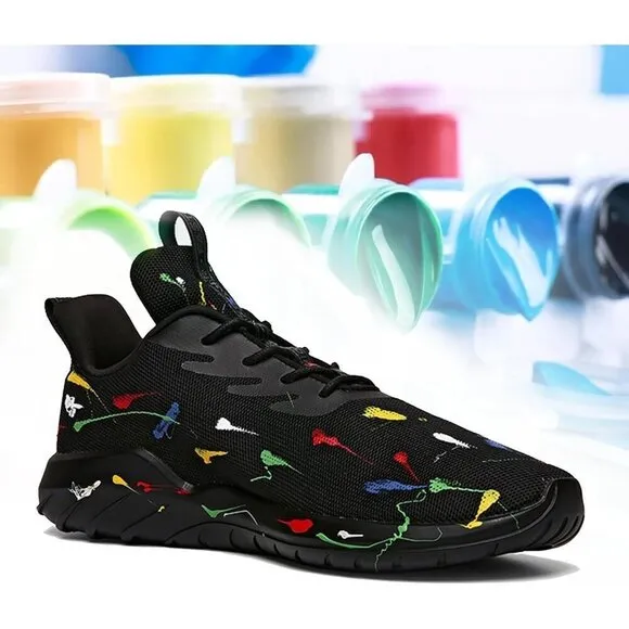 Mens Black Running Shoes Stylish Sports Tennis Walking Sneakers